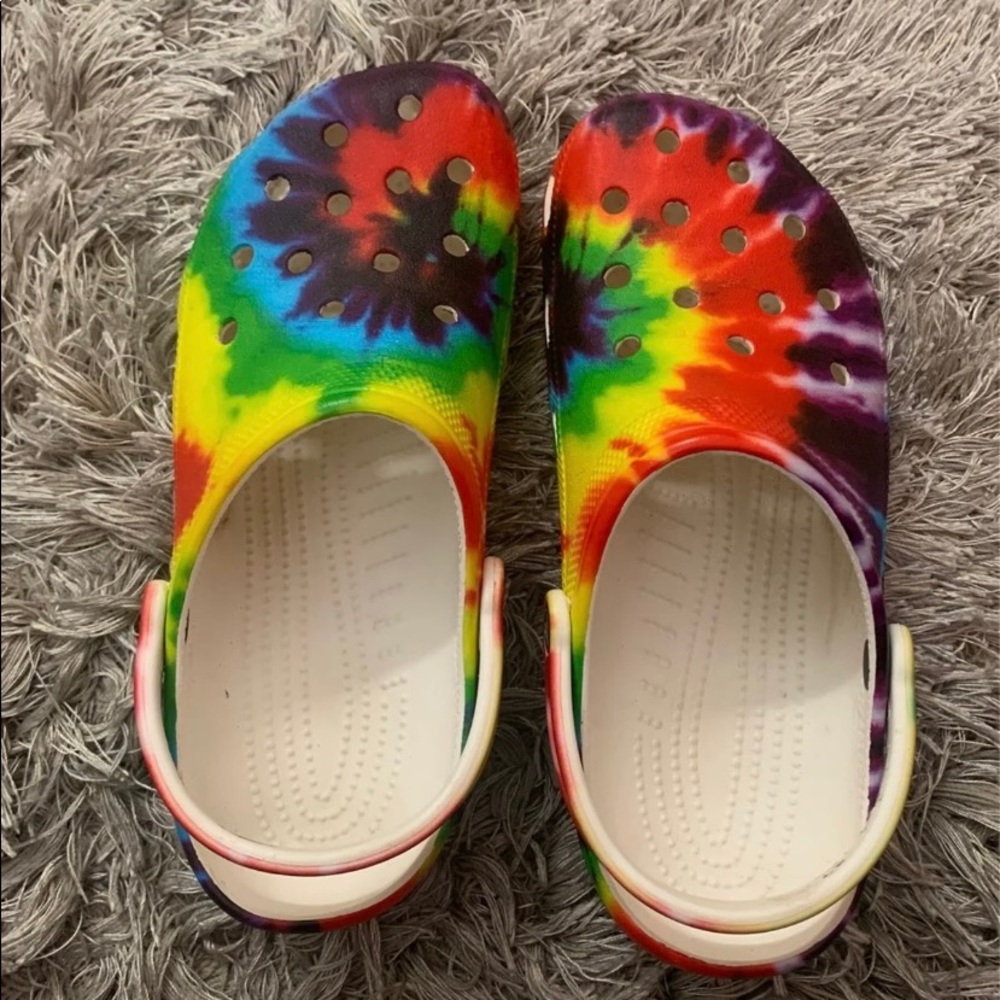 Tie dye dark crocs